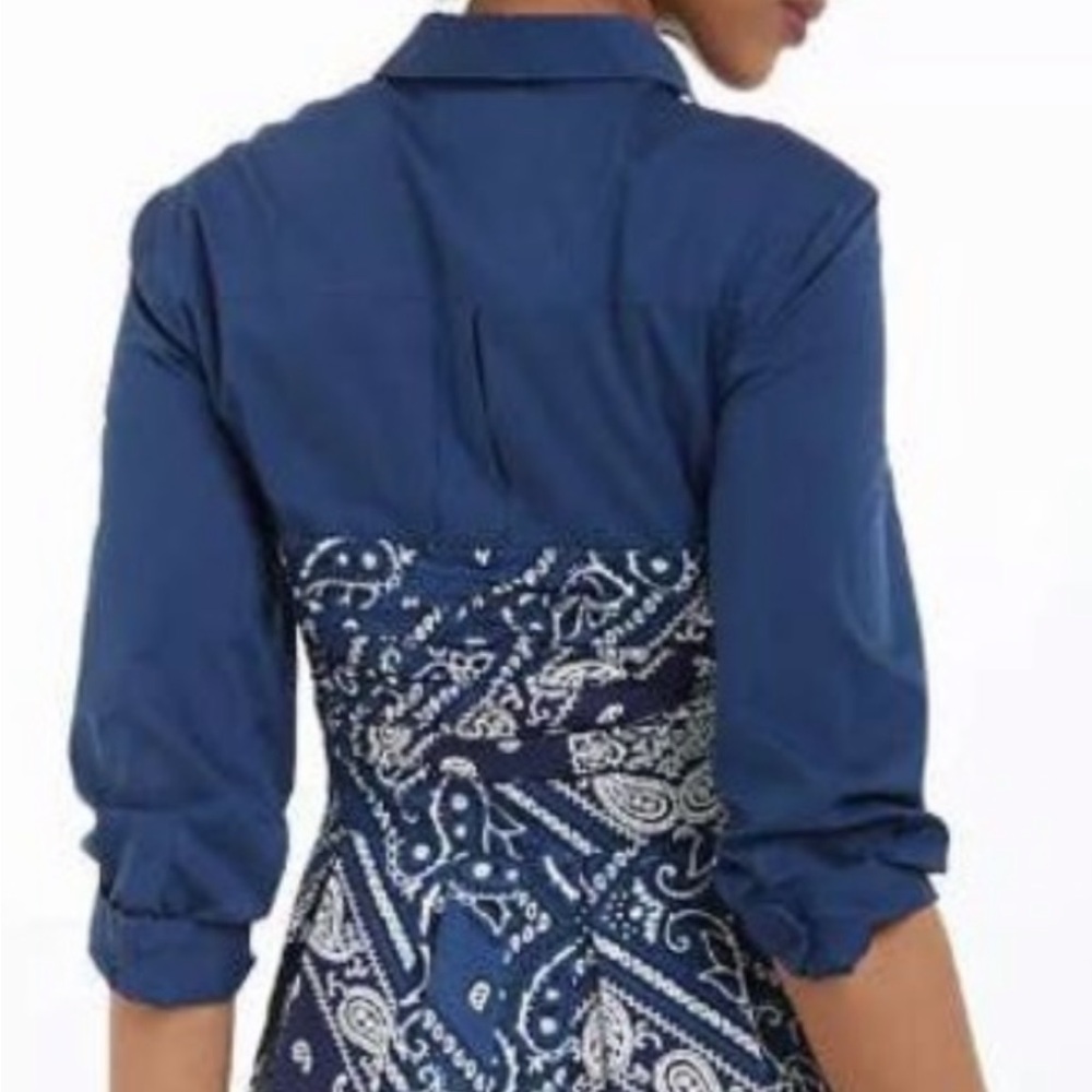 Anthropologie Navy and White Patterned Blouse